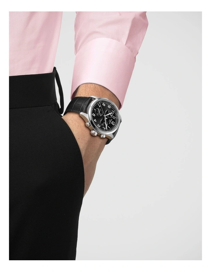 Chrono L 42mm Watch T1164171605200 in Black/Black Leather image 2