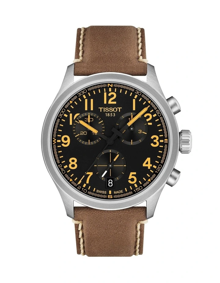 Chrono L 42mm Watch T1164171605201 in Black/Beige Leather image 1