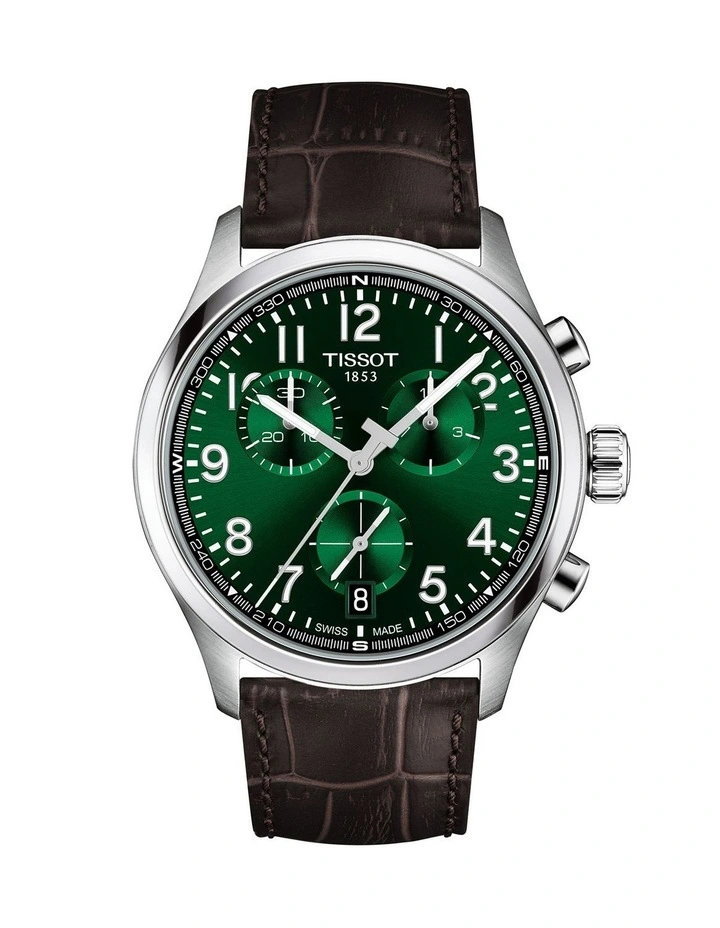 Chrono L 42mm Watch T1164171609200 in Green/Brown Leather image 1