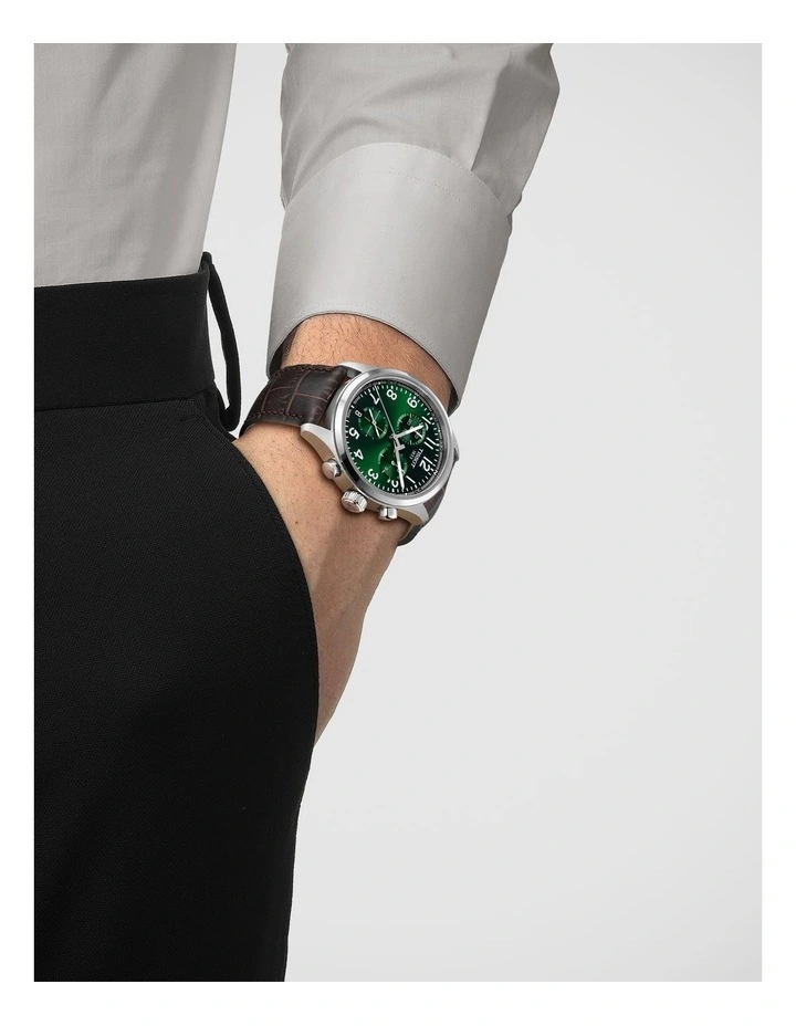 Chrono L 42mm Watch T1164171609200 in Green/Brown Leather image 2