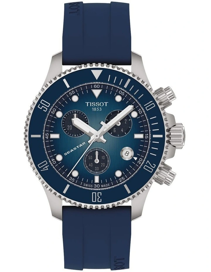 Seastar 1000 Chronograph 38mm Watch T1202171704100 in Blue Rubber image 1