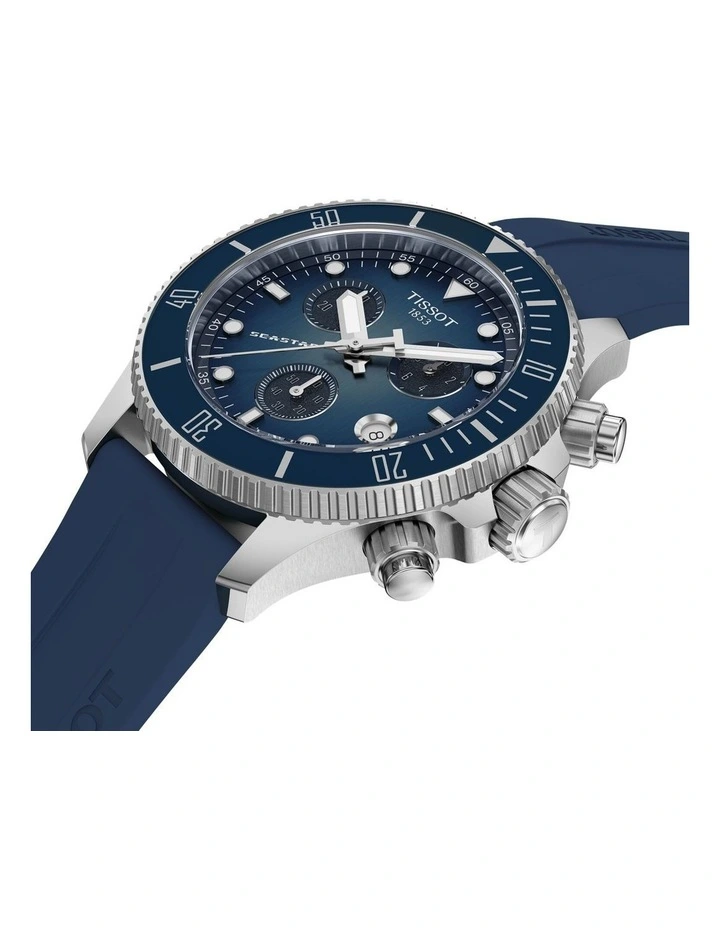 Seastar 1000 Chronograph 38mm Watch T1202171704100 in Blue Rubber image 2