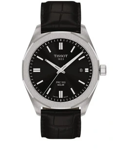 PRC 100 Solar Quartz 39mm Watch T1514221605100 in Black/Black Leather