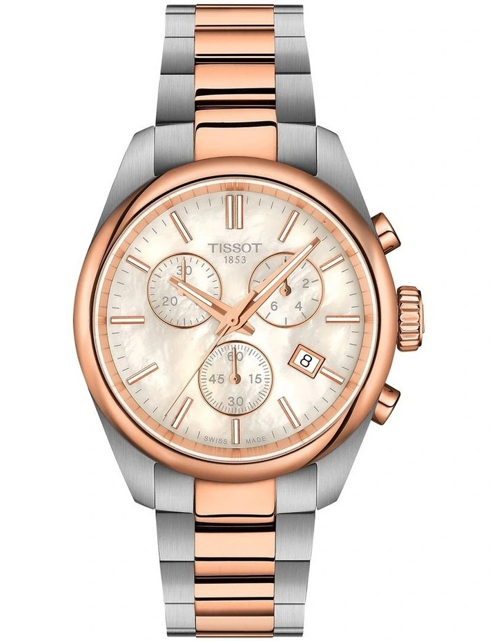 PR 100 Chronograph 36mm Watch T1502172211100 in White Pearl / Rose Gold Bi-Colour image 1