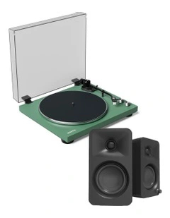 OBI3 Turntable With ORA 100W Powered Speakers in Matte Green