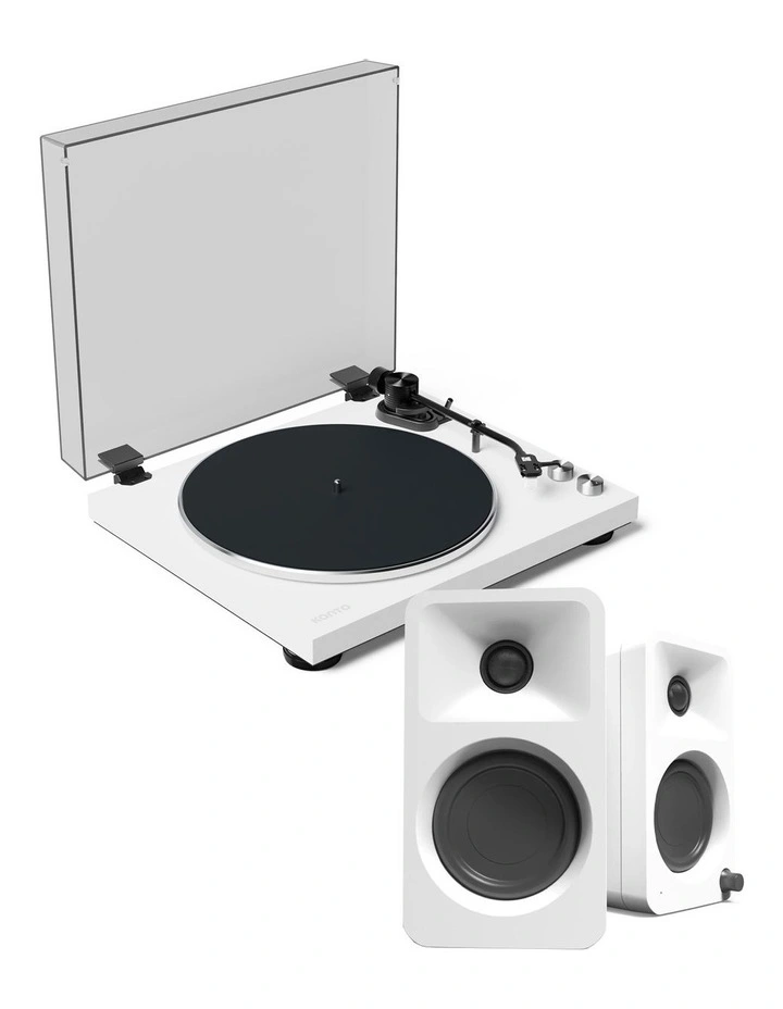 OBI3 Turntable With ORA 100W Powered Speakers in Matte White image 1