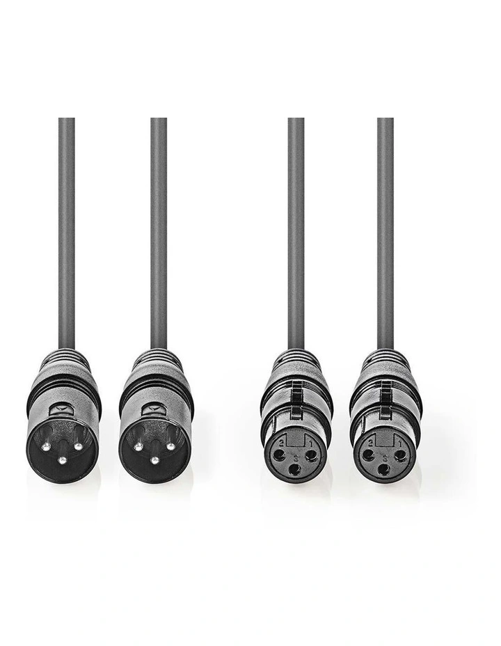 Balanced Audio Cable XLR 3-Pin M-F PAIR 1.5m 2x image 1