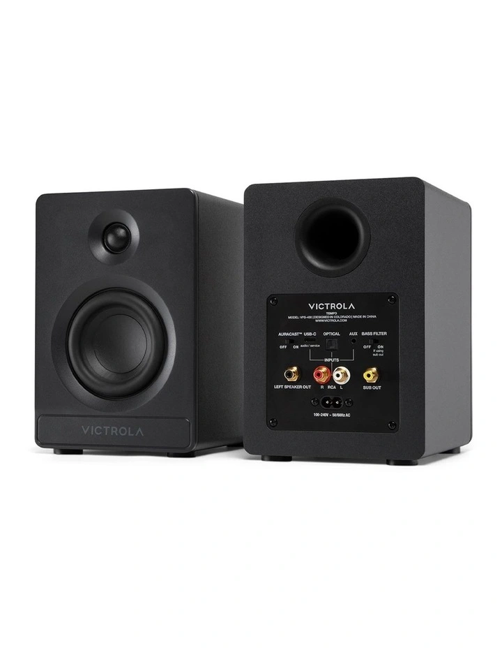 Automatic Turntable   Victrola Tempo Bookshelf Speakers Bundle - Black image 2