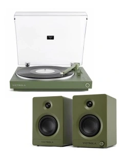 Automatic Turntable   Victrola Tempo Bookshelf Speakers Bundle - Green