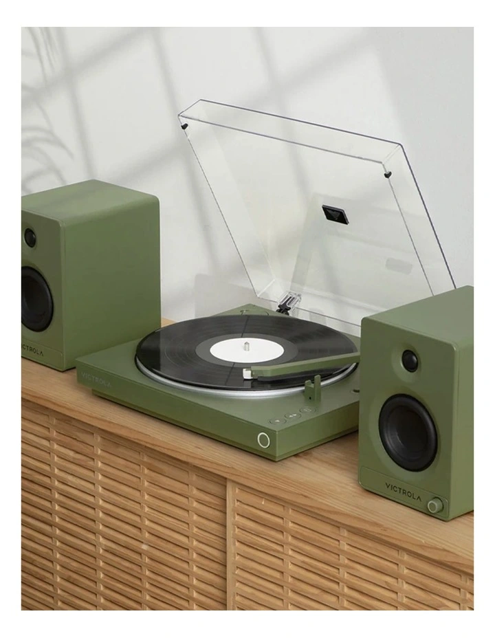 Automatic Turntable Victrola Tempo Bookshelf Speakers Bundle - Green image 3