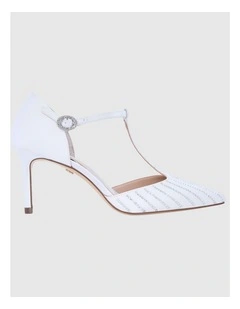 Neddie Heeled Shoes in White Crystal Satin
