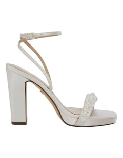 Evette Sandals in Ivory Crystal Satin