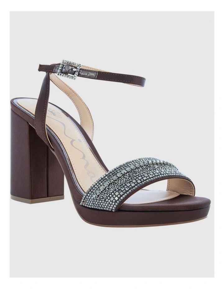 Sofina Sandals in Chocolate Crystal Satin image 2