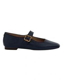 Michaela Flat Shoes in Hudson Navy Leather