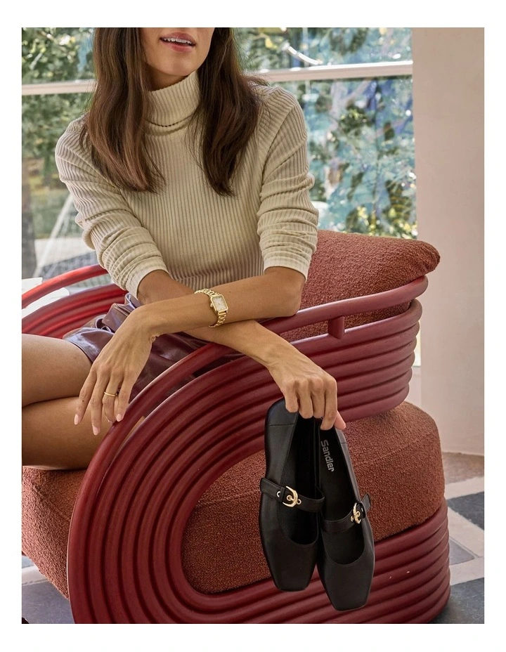Melrose Flat Leather Shoes in Black image 2