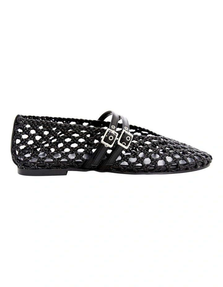 Ebony Flat Shoes in Black Weave image 1