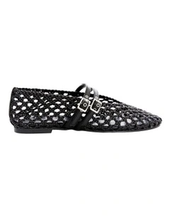 Ebony Flat Shoes in Black Weave