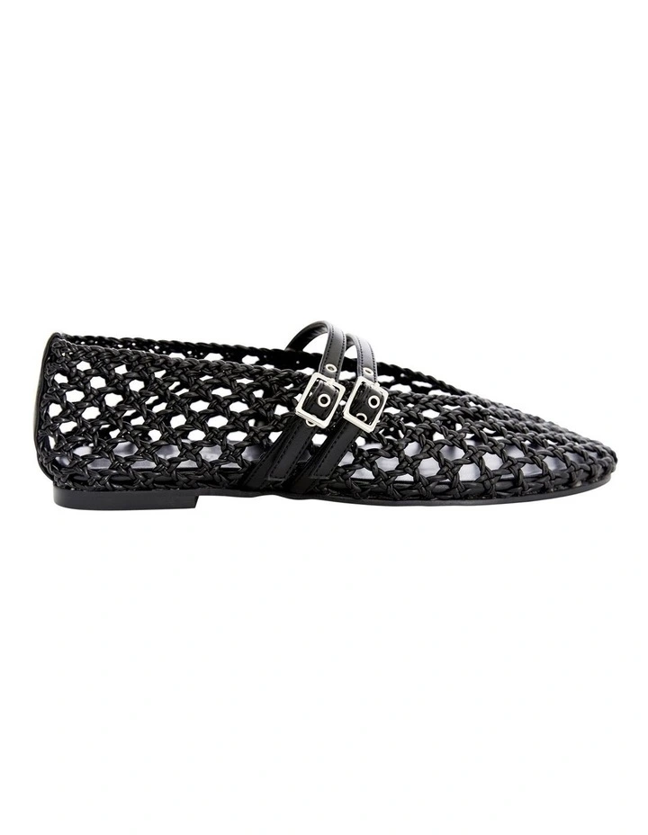 Ebony Flat Shoes in Black Weave image 1
