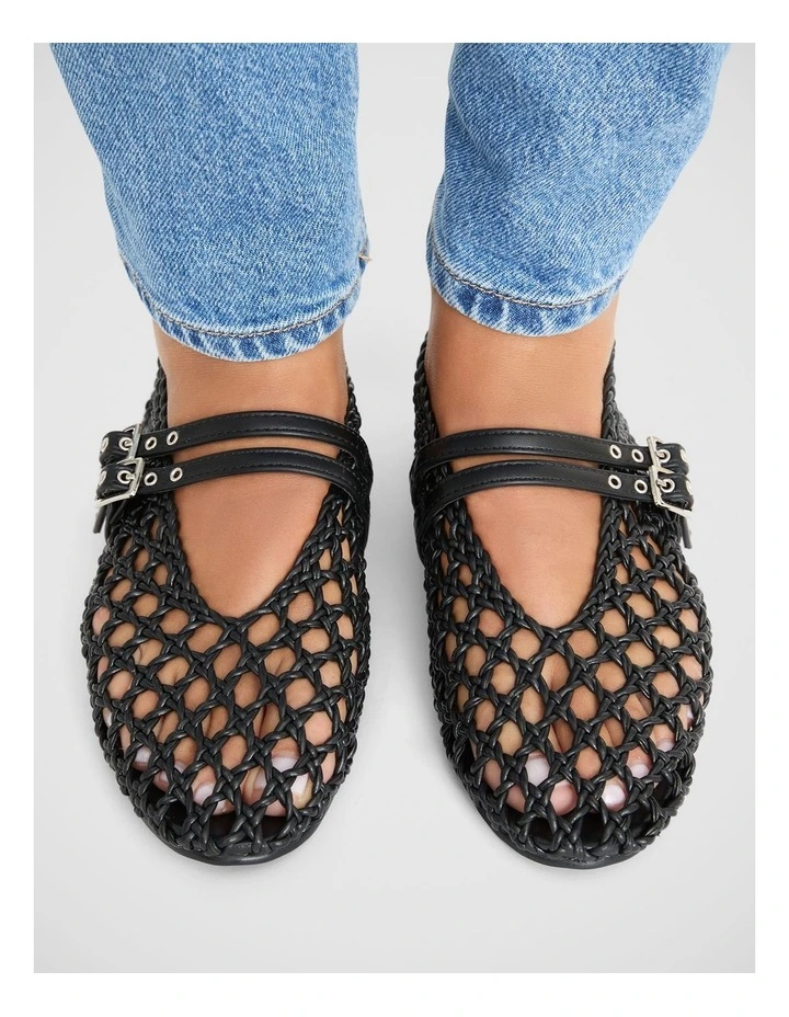Ebony Flat Shoes in Black Weave image 2