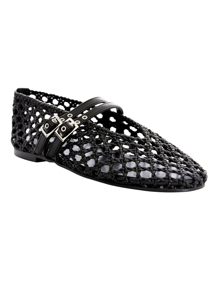 Ebony Flat Shoes in Black Weave image 2