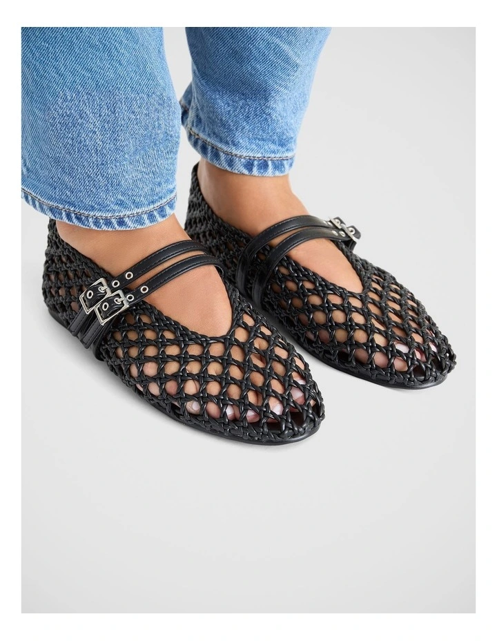 Ebony Flat Shoes in Black Weave image 3