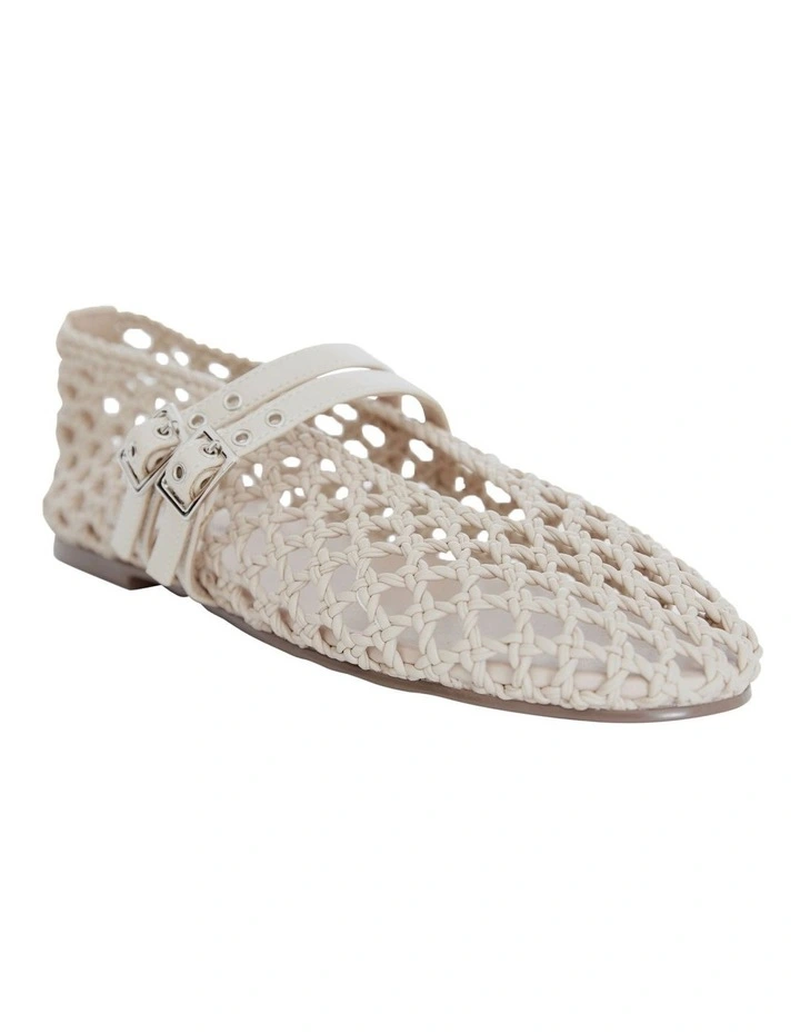 Ebony Flat Shoes in Off White Weave image 2