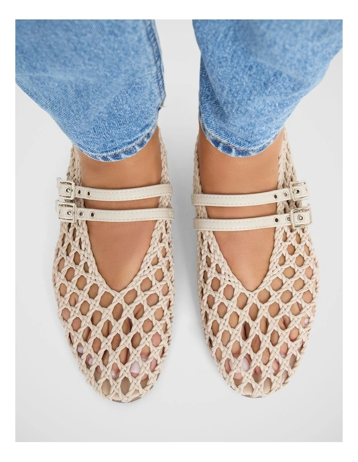 Ebony Flat Shoes in Off White Weave image 2