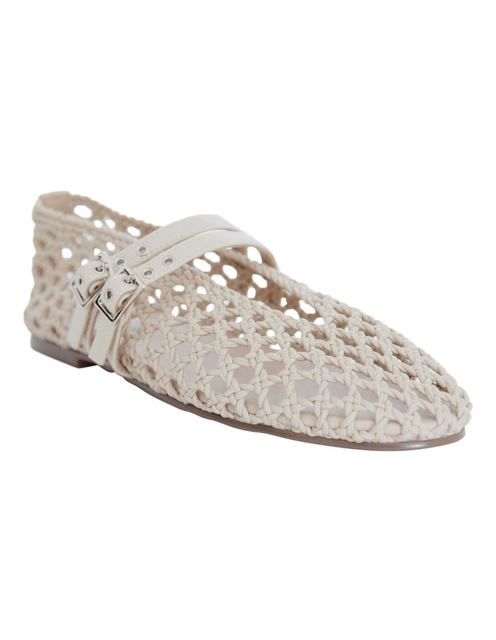 Ebony Flat Shoes in Off White Weave image 3