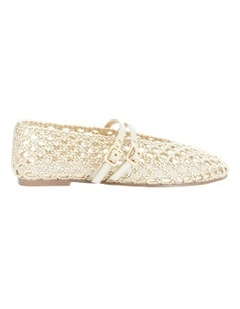 Ebony Flat Shoes in Soft Gold Weave