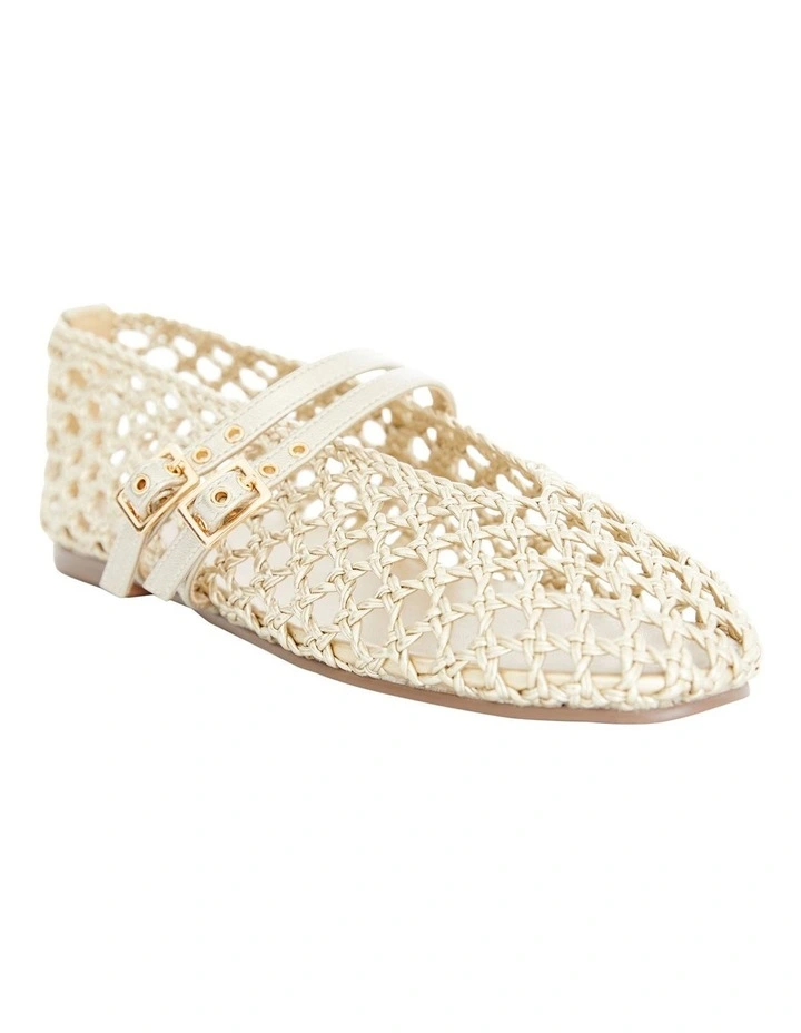Ebony Flat Shoes in Soft Gold Weave image 2