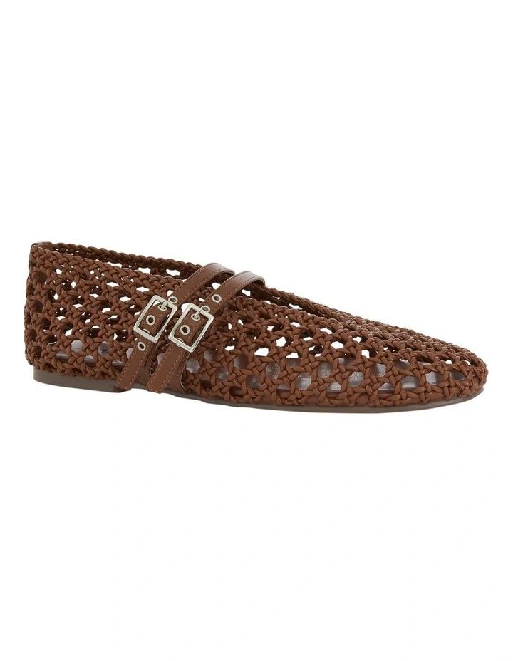 Ebony Flat Shoes in Tan Weave image 2