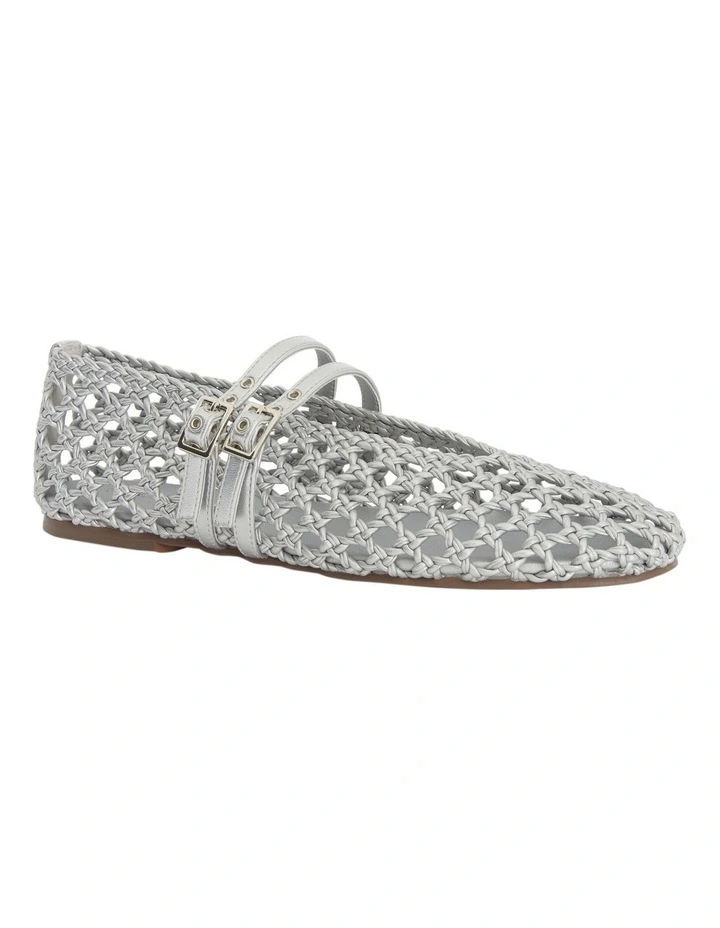 Ebony Ballet Flats in Silver Weave image 2