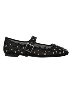 Trance Ballet Flats in Black Mesh Diamanate
