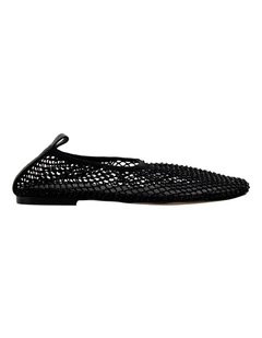 Glimmer Ballet Flats in Black Mesh Diamante