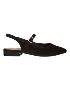 Everly Flat Shoes in Chocolate Suede Leather