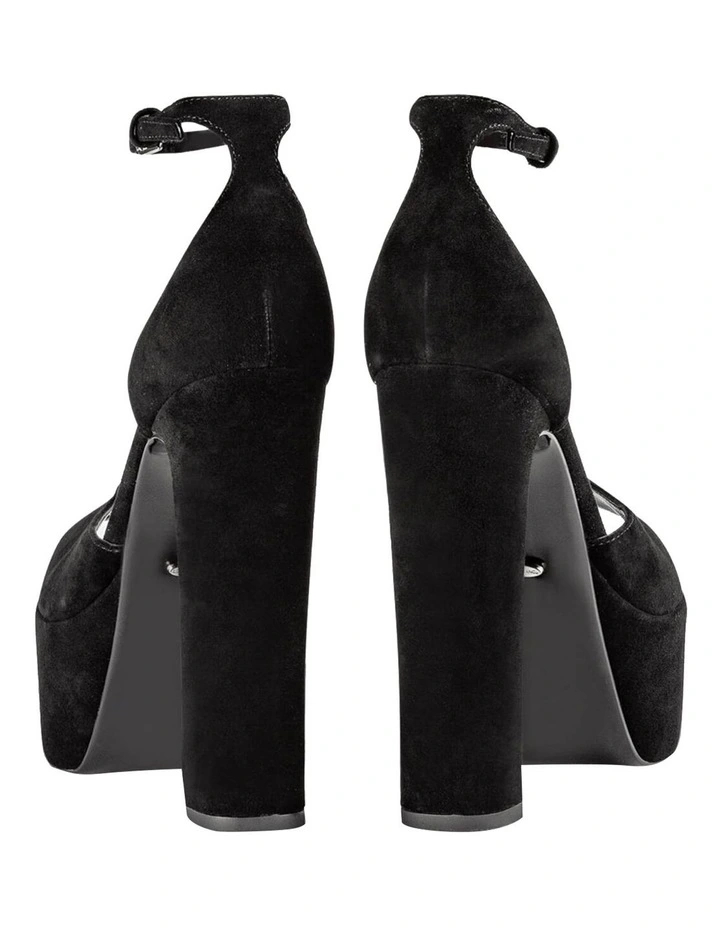 black suede platform pumps