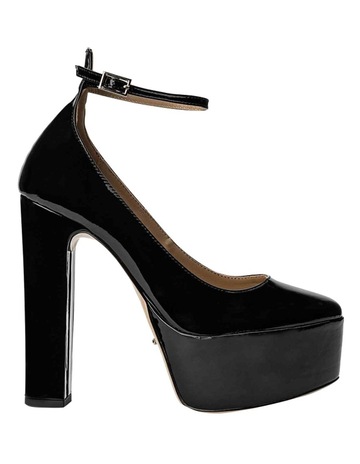 black ankle strap platform pump