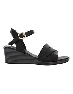 Celia Wedge Sandal in Black Leather