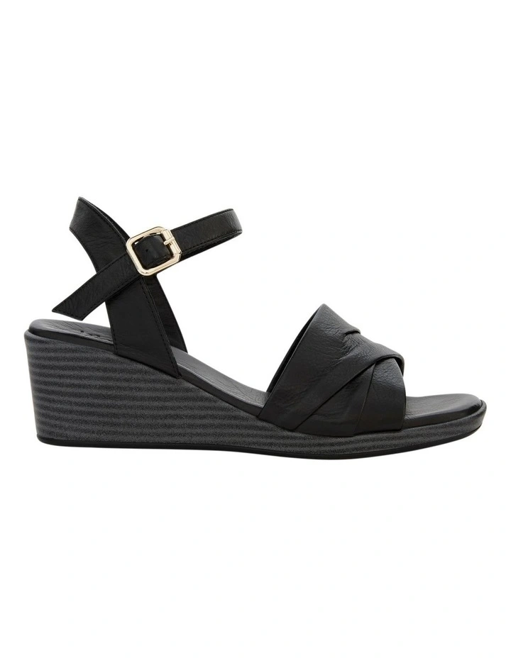 Celia Wedge Sandal in Black Leather image 1