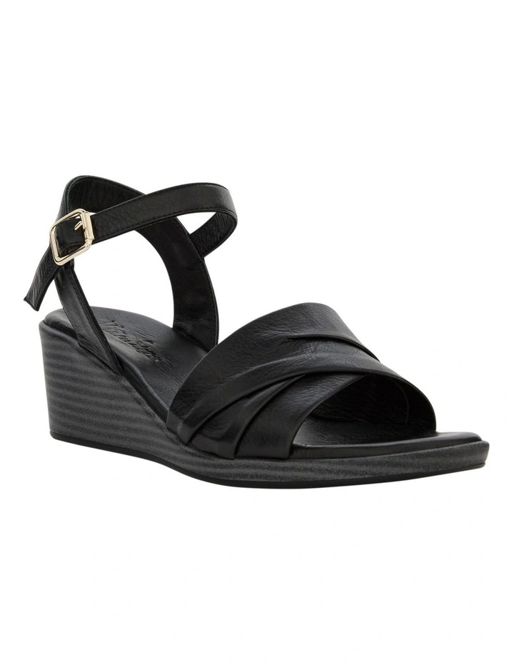 Celia Wedge Sandal in Black Leather image 2