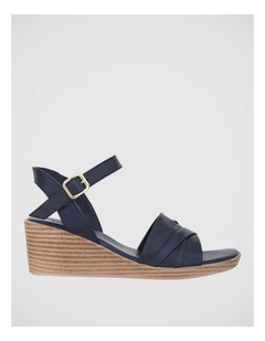 Celia Wedge Sandal in Navy Leather