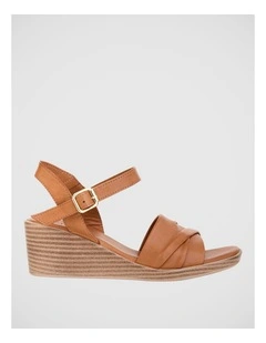 Celia Wedge Sandal in Tan Leather