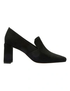 Brigid Heeled Loafers in Black Suede