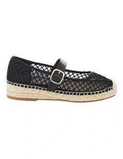 Portugal Flat Shoes in Black Mesh