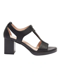 Abigail Heeled Sandal in Black/Black Leather