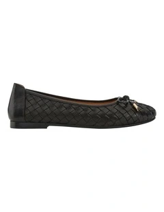 Alison Flat Shoes in Black Weave Leather