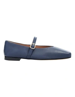 Pearl Ballet Flats in Navy Leather