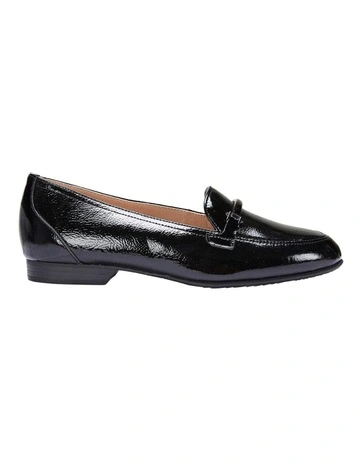 Glebe Black Crinkle Patent Flat Shoes