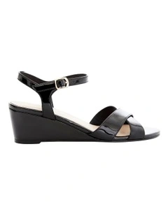 Shelly Leather Sandals in Black Patent