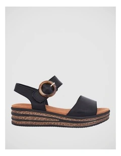 Sybil Wedge Sandals in Black Leather